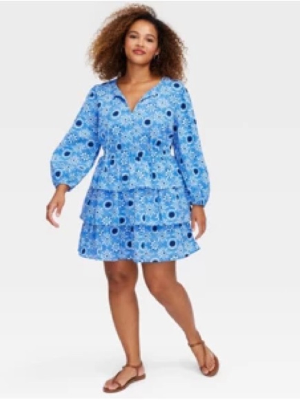 Roller Rabbit Blue Floral Tiered Casual Dress